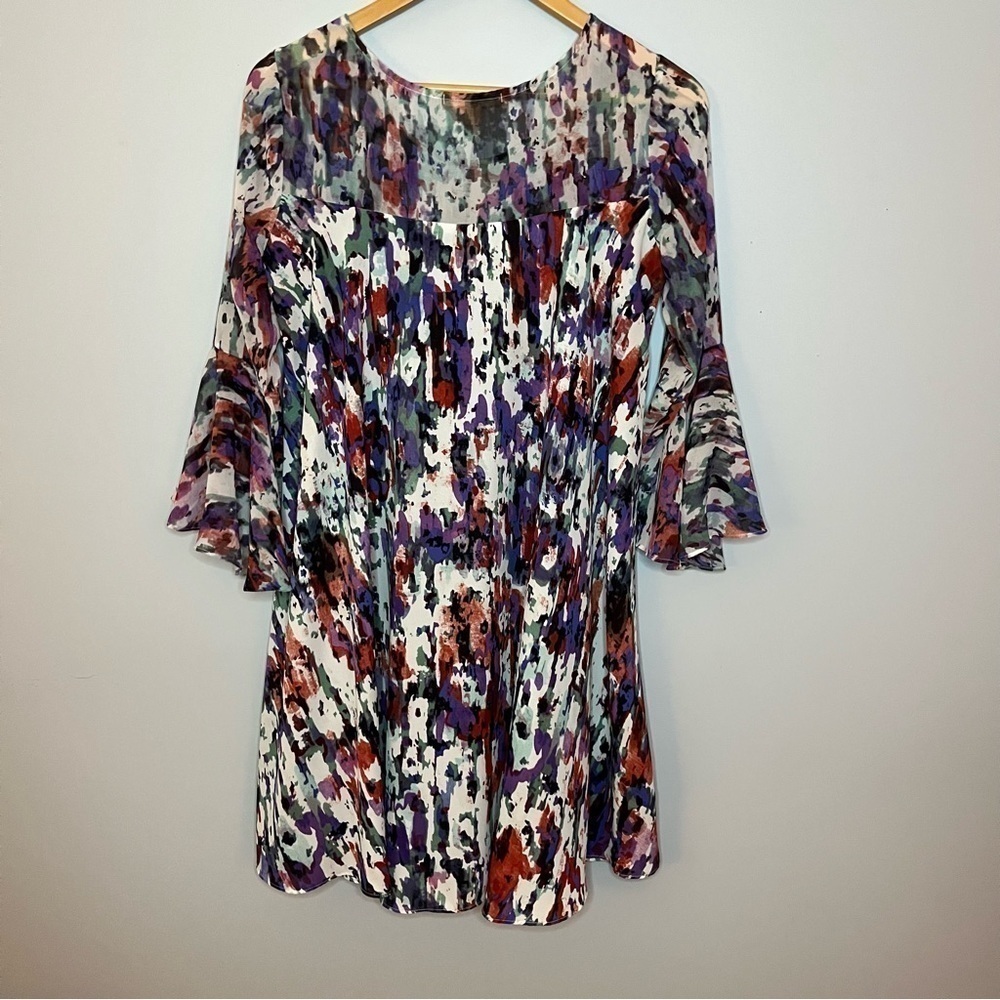 Anthropologie Paper Crown Endora Half Length Bell Sleeve Abstract Mini Dress S - Picture 12 of 16